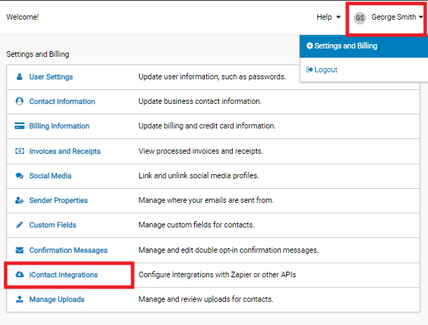 Create new app at iContact for integration with Hustle