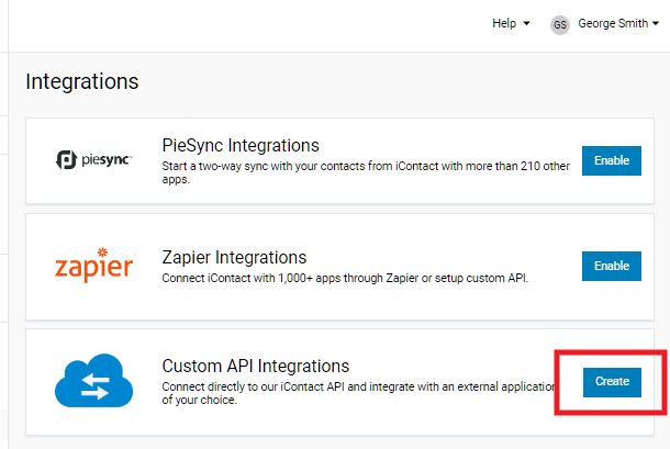 Step 2 to create new app at iContact for integration with Hustle