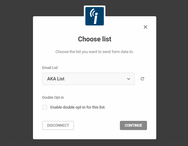 Select iContact list in Hustle opt-in module