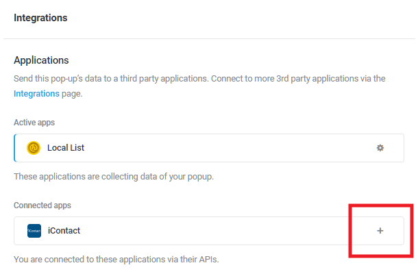 Select iContact integrated app in Hustle opt-in module
