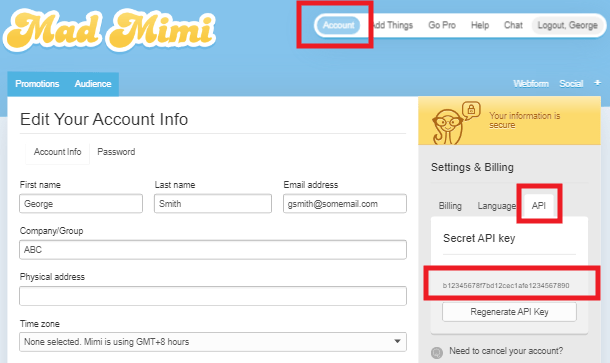 Get Mad Mimi API key for integration with Hustle