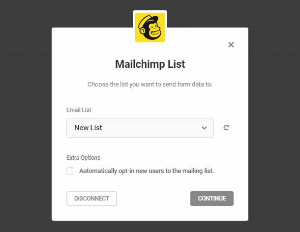 Select Mailchimp list in Hustle opt-in module