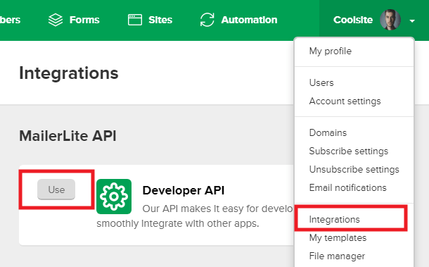 Get MailerLite API key for integration with Hustle