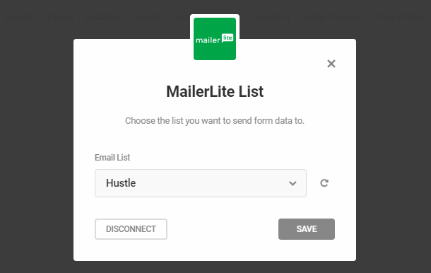 Select MailerLite list in Hustle opt-in module