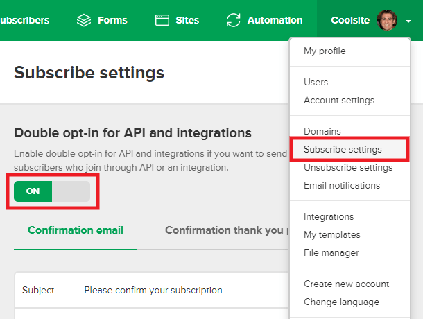 Enable double-opt-in at MailerLite