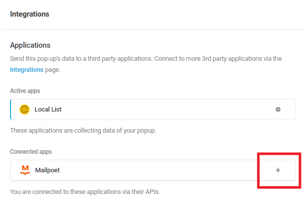 Select Mailpoet integrated app in Hustle opt-in module