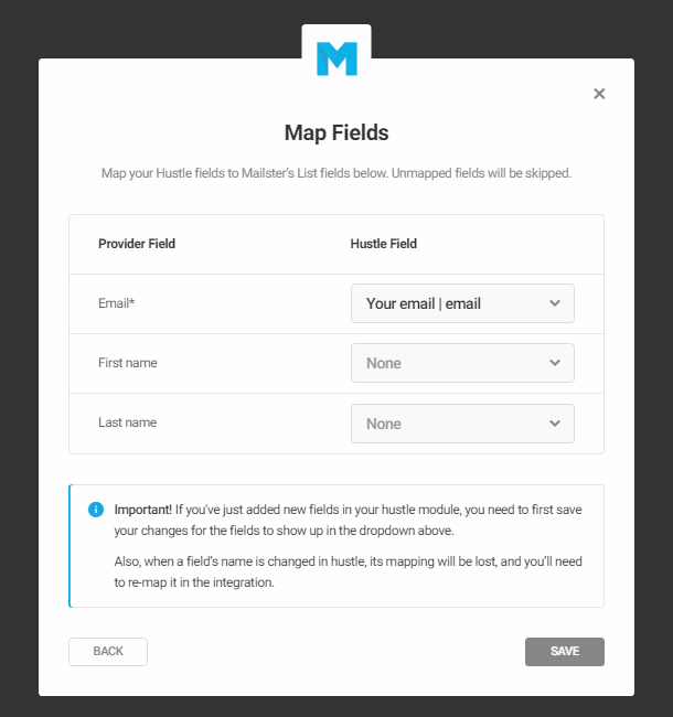 Map Mailster fields to Hustle opt-in module