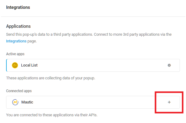 Select Mautic integrated app in Hustle opt-in module