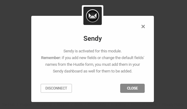 Sendy notice in Hustle opt-in module