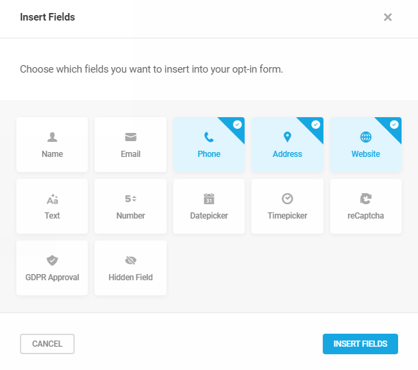 Select email fields to add to Hustle opt-in module