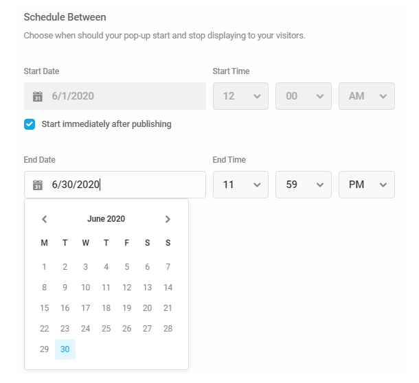 Set dates and times in Hustle module schedule