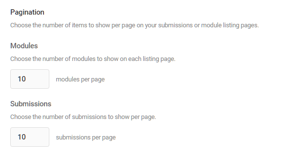 Module pagination options in Hustle settings
