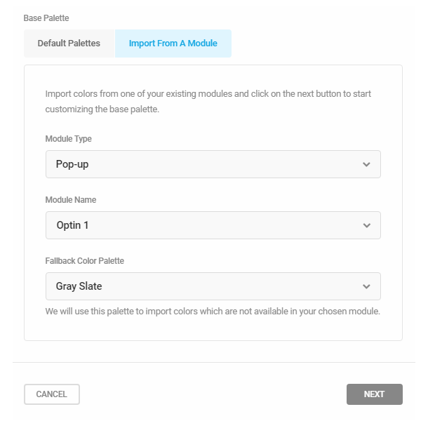 Custom color palette base in Hustle settings