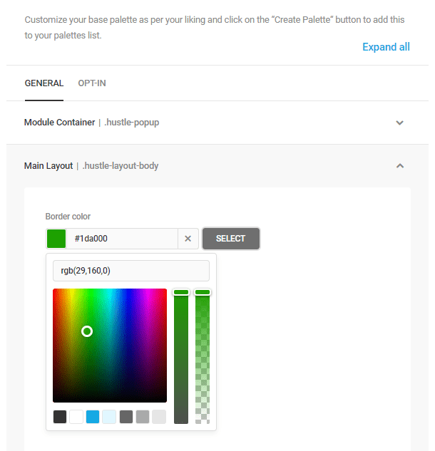 hustle settings palettes customize 1