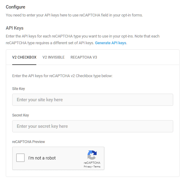 Google reCaptcha settings in Hustle