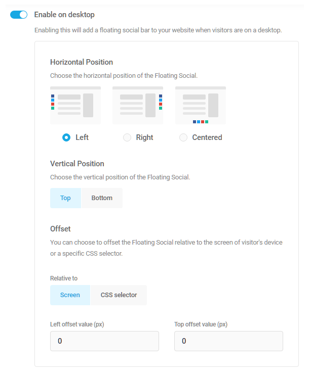 Desktop display options for Hustle floating social module