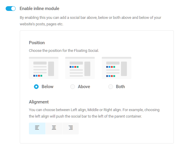 Display options for Hustle inline social module