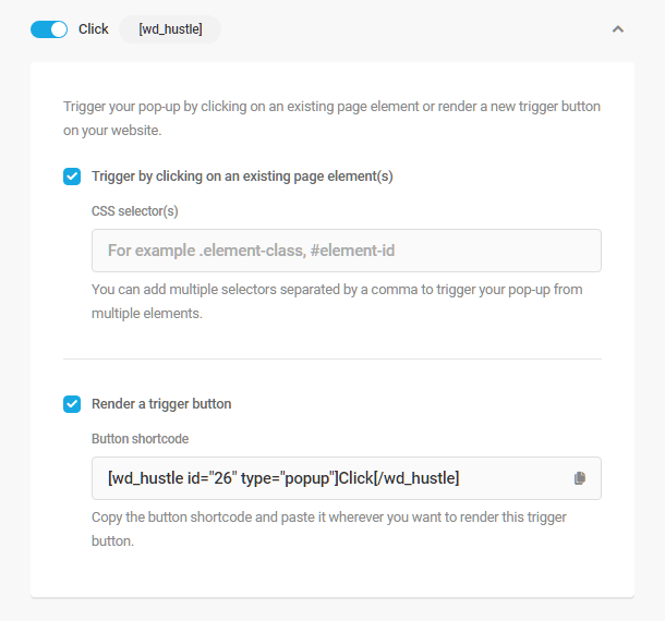 Behavior option to show a module when a page element is clicked