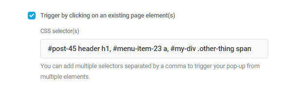 Enter CSS selector to show a module when the page element is clicked
