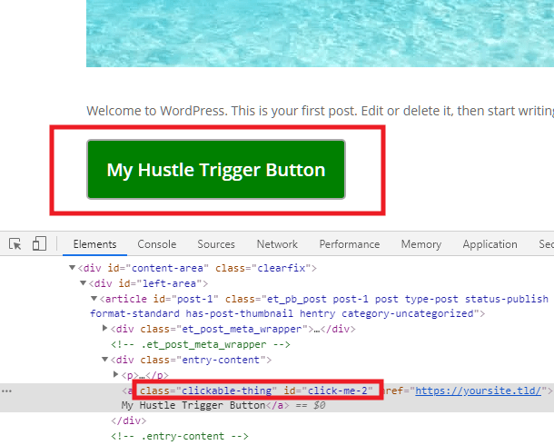 Identify an element's CSS selector to use as a Hustle module trigger