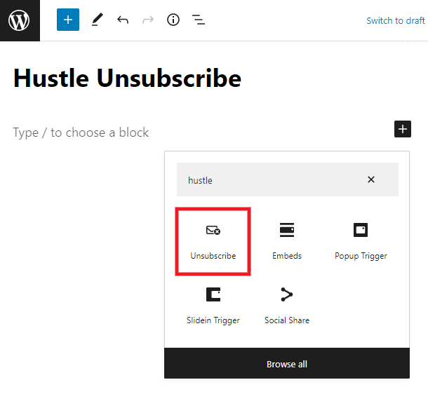 Using Hustle block in Gutenberg