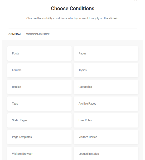 Available visibility conditions in Hustle modules