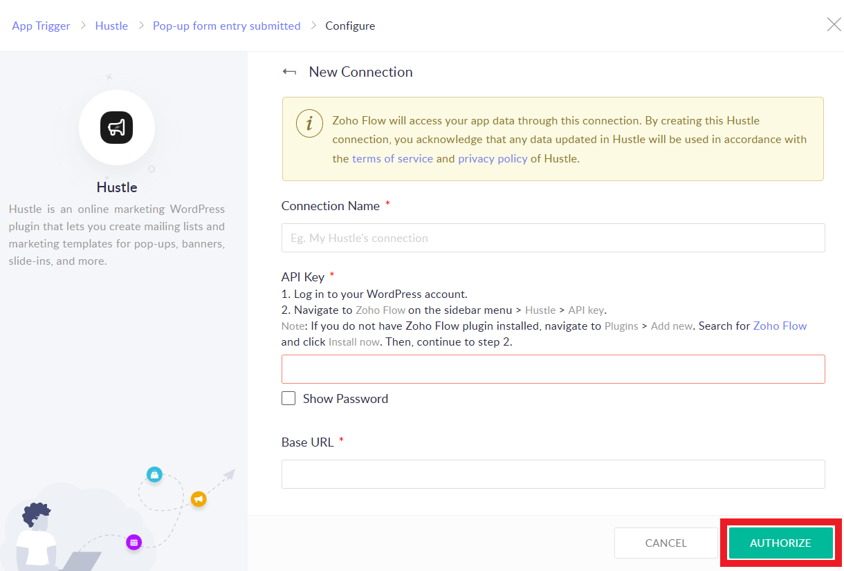 Connect Zoho Flow to a site via API