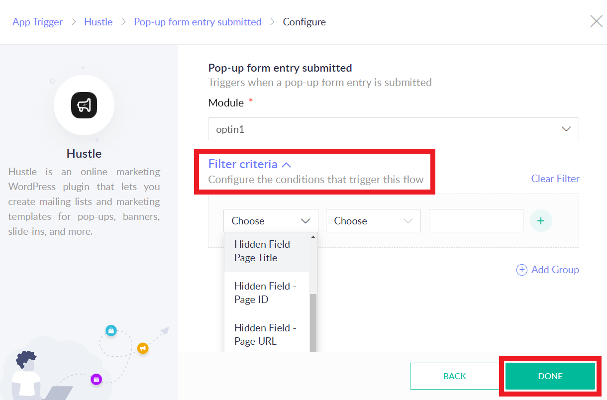 Define filters for Zoho flow trigger