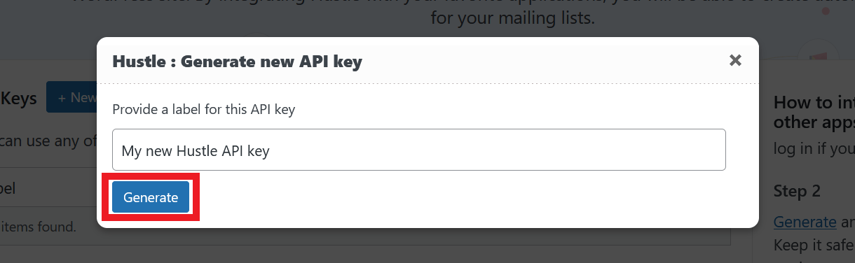 Enter a name for the API key