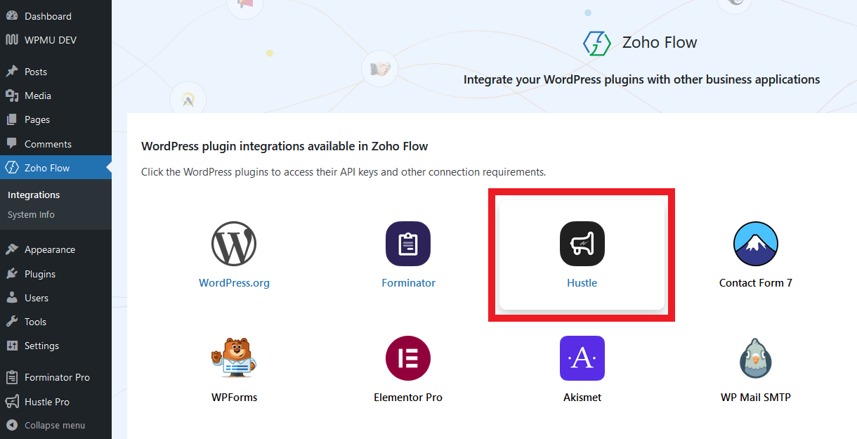 Zoho Flow integration with Hustle