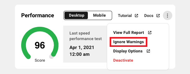 Allows the user to ignore Hummingbird performance scan warnings.