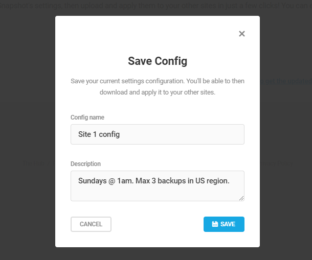 Save a config in Snapshot