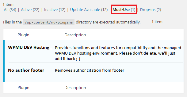 Verify the presence of mu-plugins