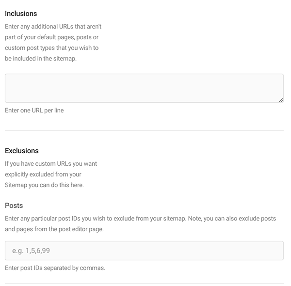 Inclusions and exclusions for sitemap.