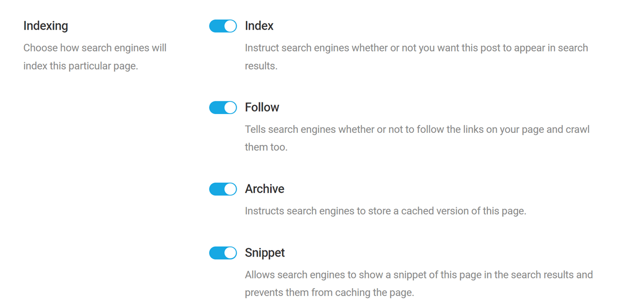 indexing options