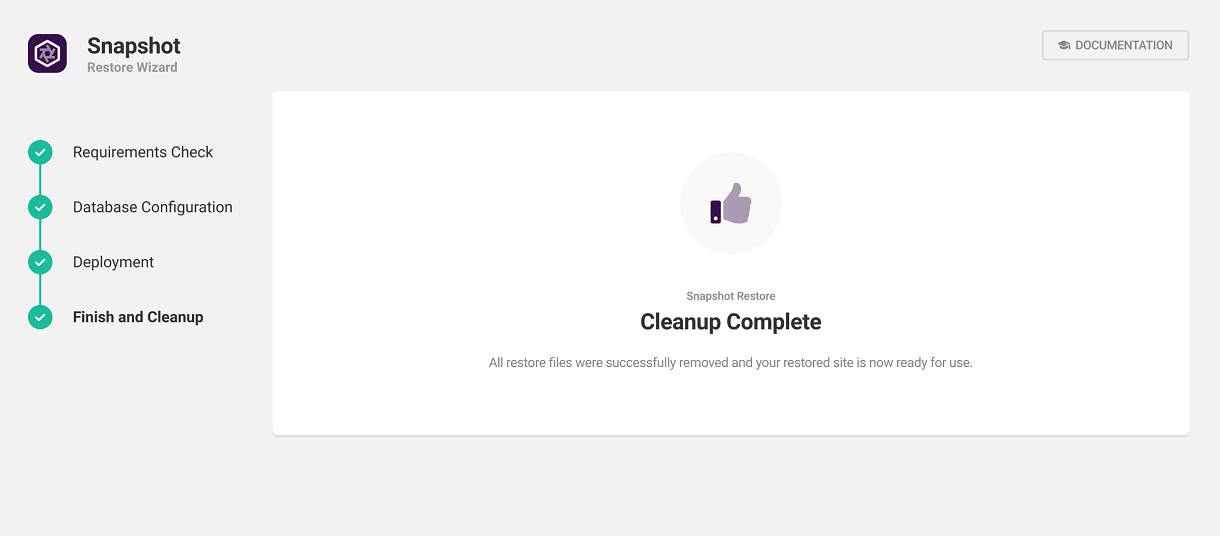 Cleanup complete in Snapshot installer wizard