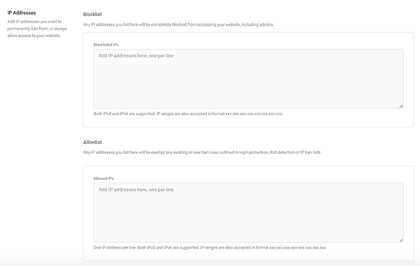 The IP Blocklist and Allowlist.