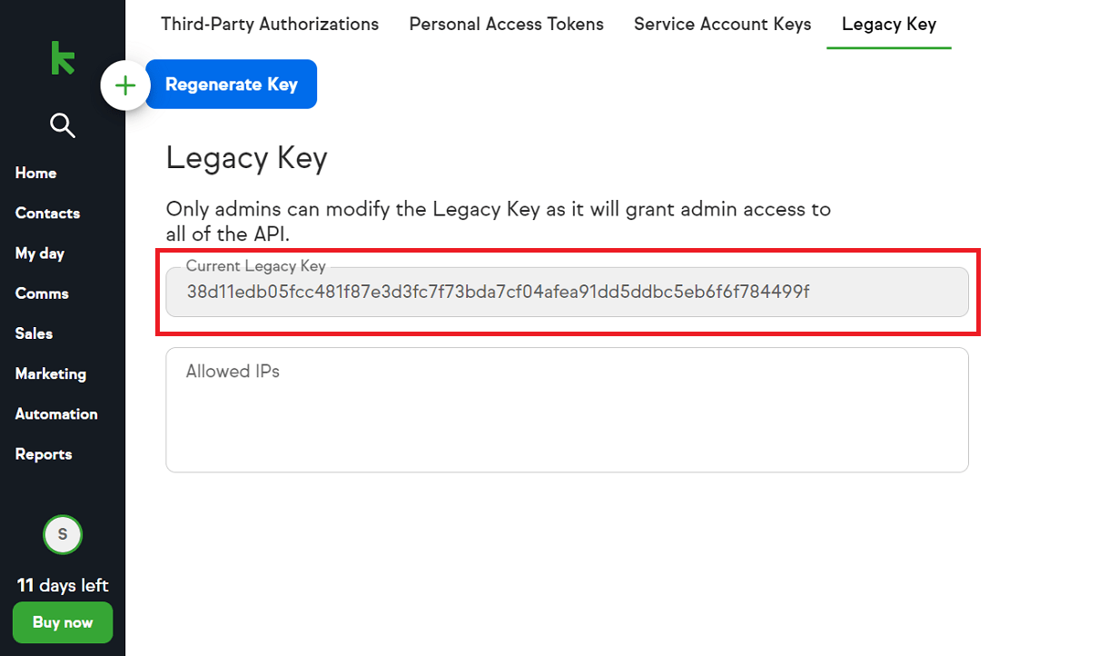 Keap Legacy API Key