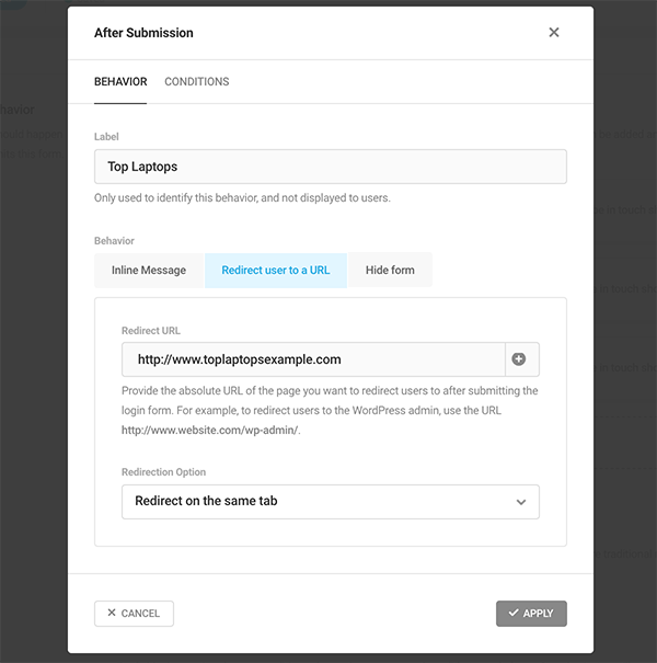 The link to redirect to.