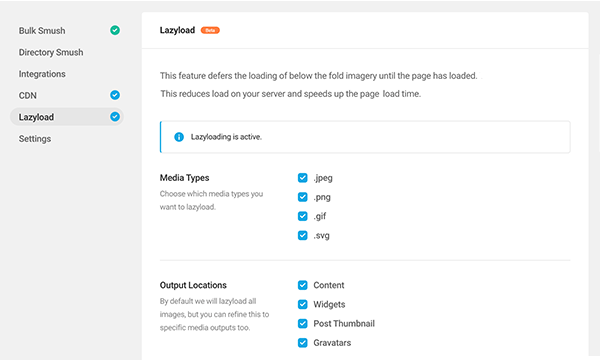 Image lazy load settings page