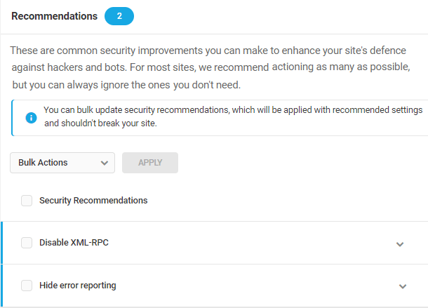list of security recommendations