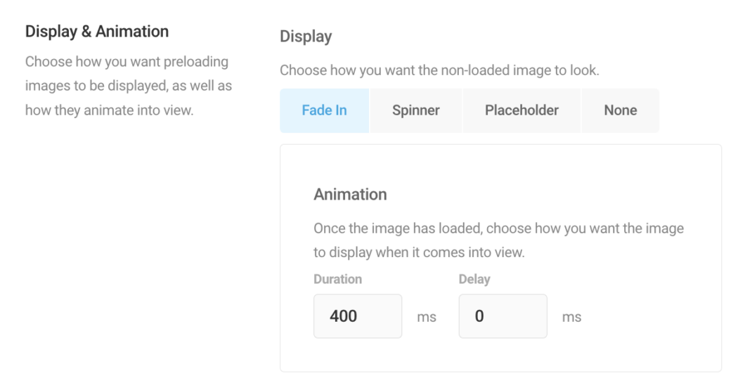 Screenshot of the display animation options.