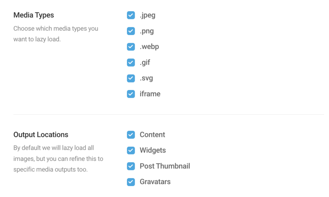 Screenshot of the different media types and output locations you can exclude.