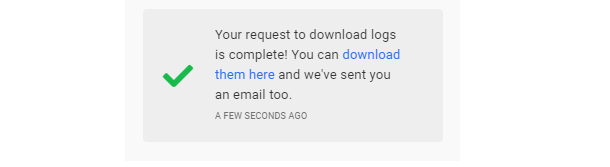 Log download success message