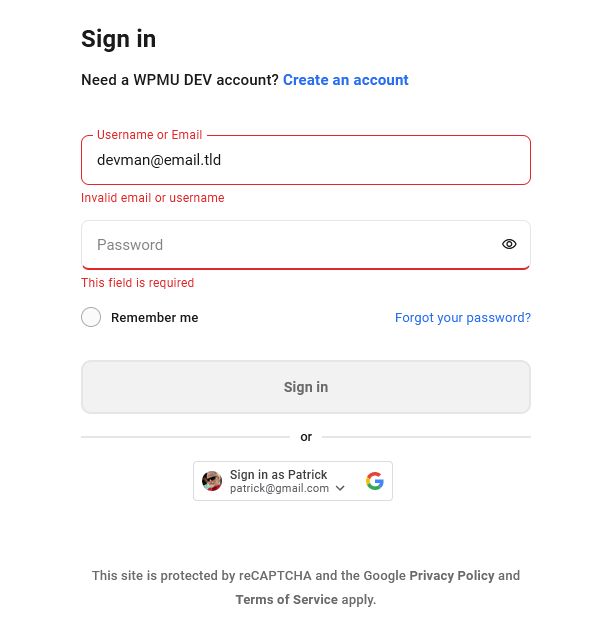 Errors in WPMU DEV login form