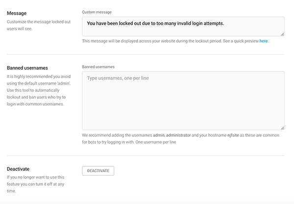 Where you can create a customized message and also add banned usernames.