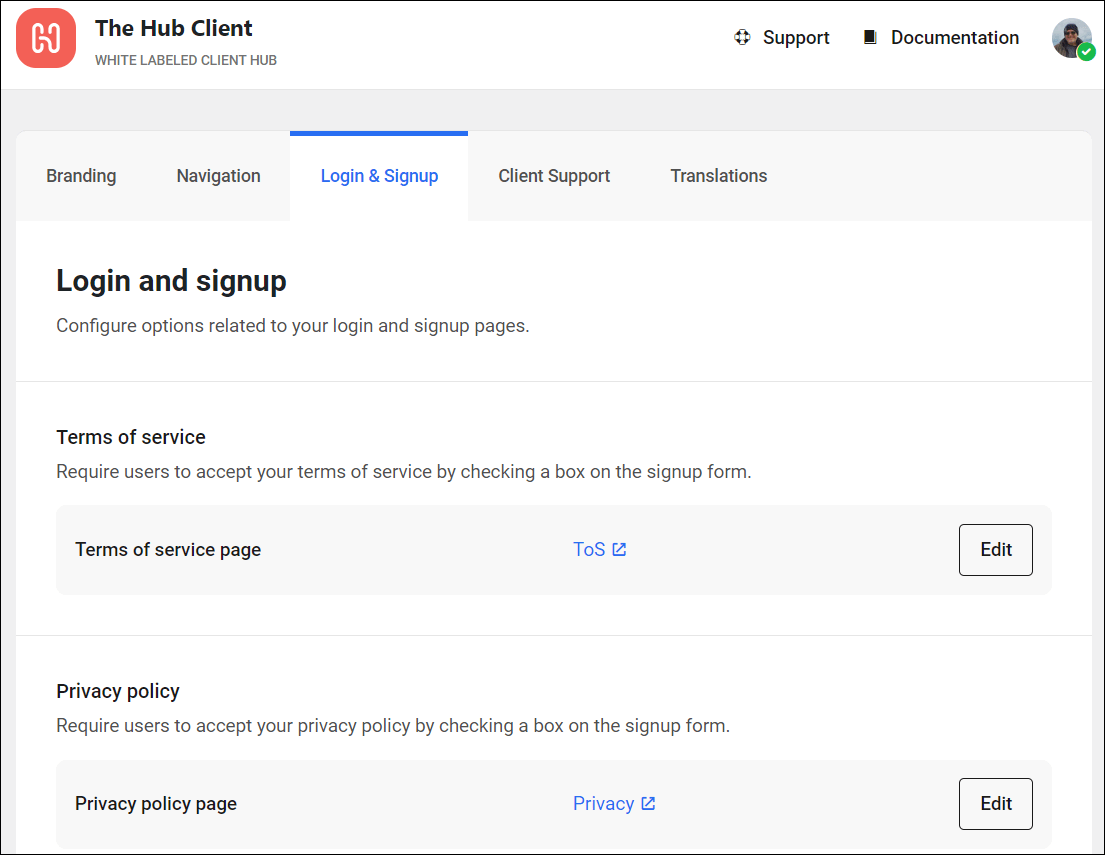 The Hub Client: Login-Signup screen