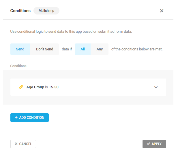 Send data conditionally to MailChimp from a Forminator form