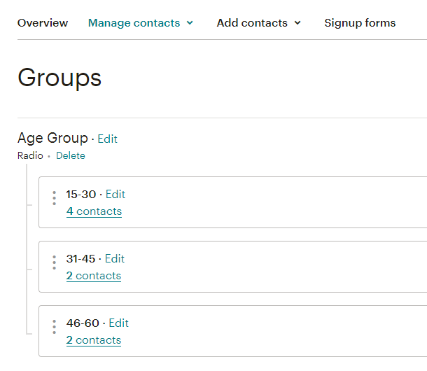 Viewing groups in MailChimp account