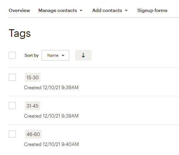 Viewing tags in MailChimp account